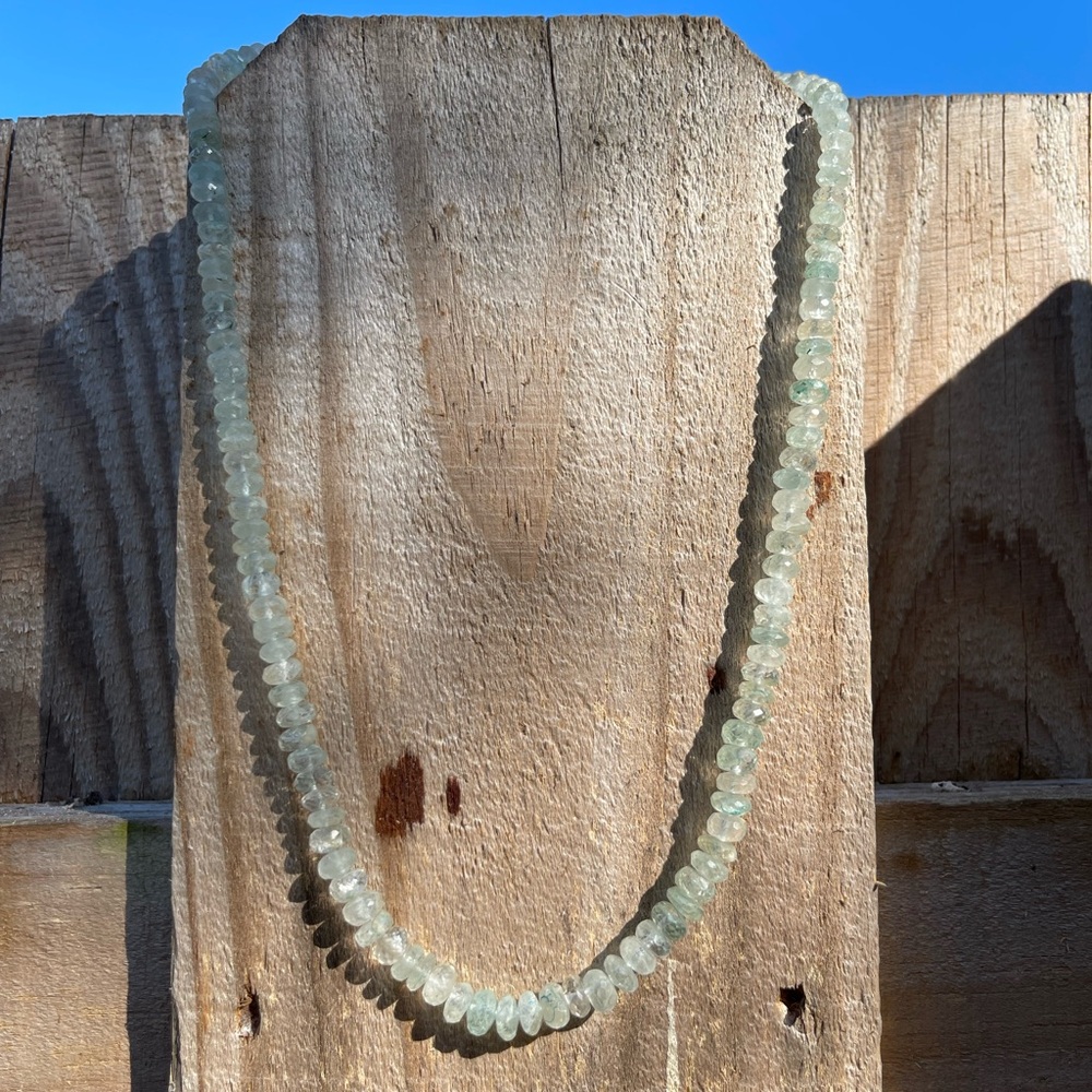 Aquamarine Gemstone Bead Strand with Granulated Sterling Silver safety clasp